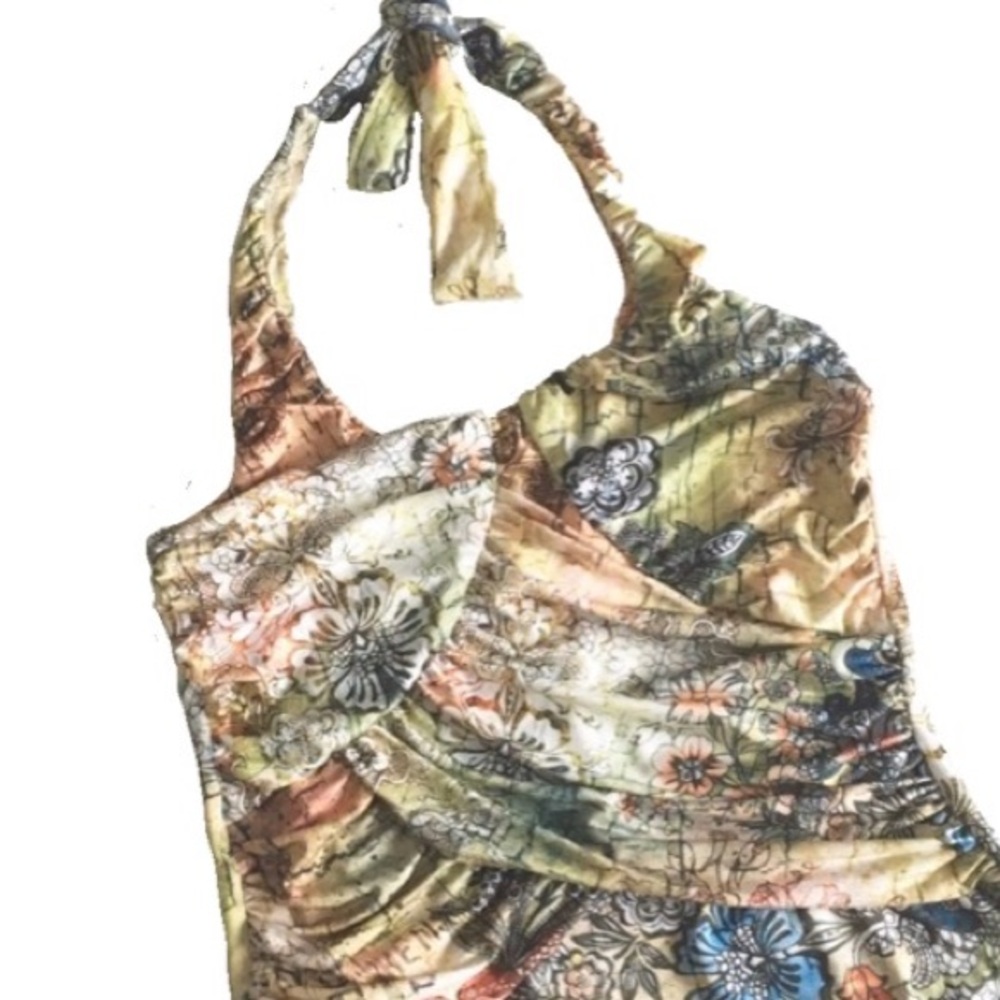 new Boho Chic ❤︎ Romantic Artsy Floral Print Draped Halter Top ❤︎ Pin Up Chic L - Picture 6 of 16